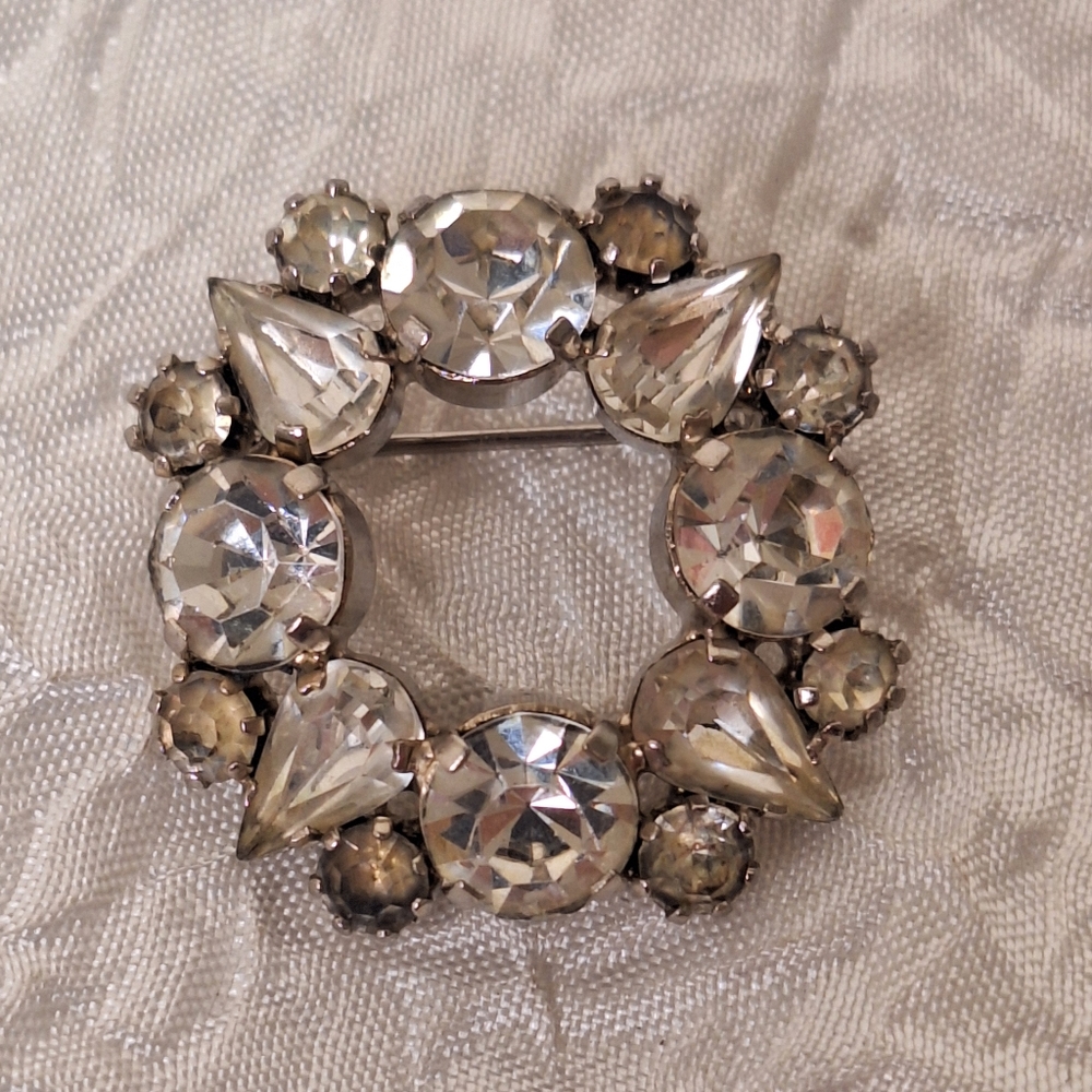 Vintage  Made In Austria Signed Clear Rhinestone Brooch